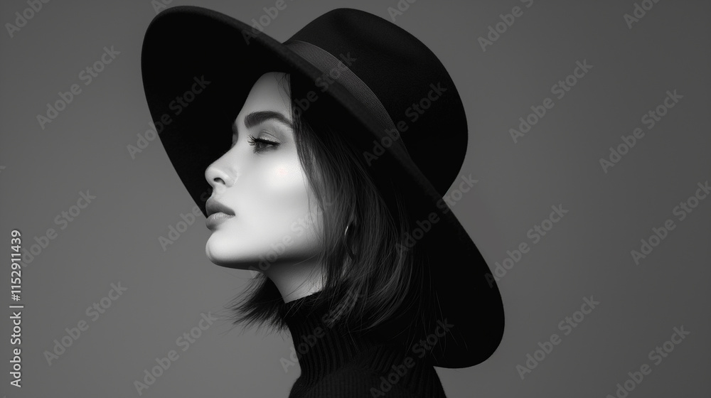 Woman in Hat with Black and White Portrait of Woman in Hat with Black and White Portrait of