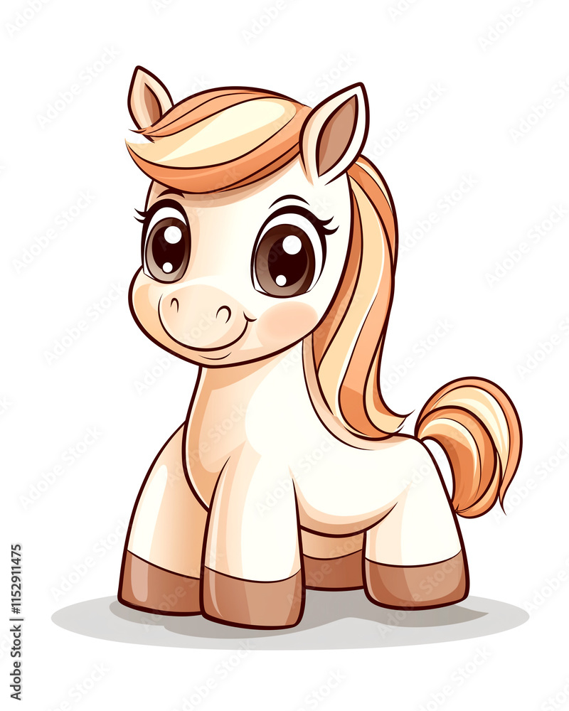 Fototapeta premium A cartoon horse with a big smile on its face. The horse is standing on a white background