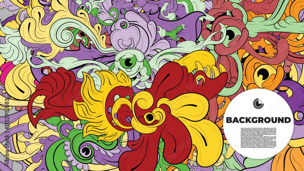 Obraz premium colorful psychedelic illustration for any design such as background, music festival, bookcover, summer flayer, homepage, landing page.