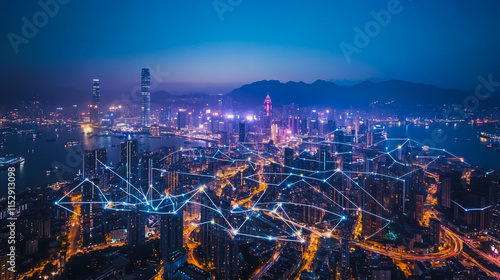 Wallpaper Mural Abstract businesswoman stands on the peak of success Smart digital city with connection cyber security network reciprocity over the cityscape future wireless digital city and social media networking Torontodigital.ca