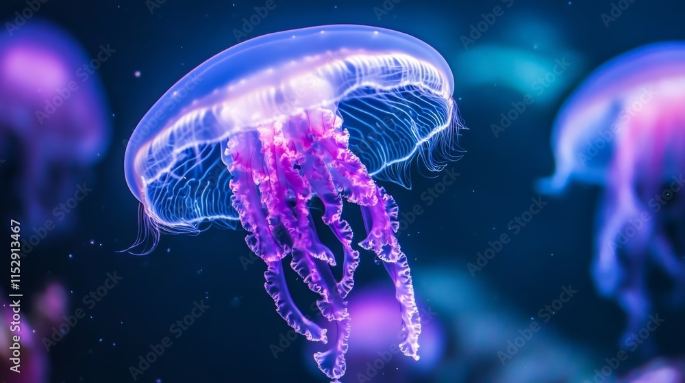 Fototapeta premium Illuminated Underwater Scene with Vibrant Colors