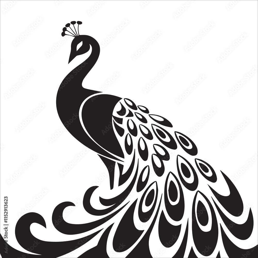 Fototapeta premium Majestic Peacock Feather Line Art