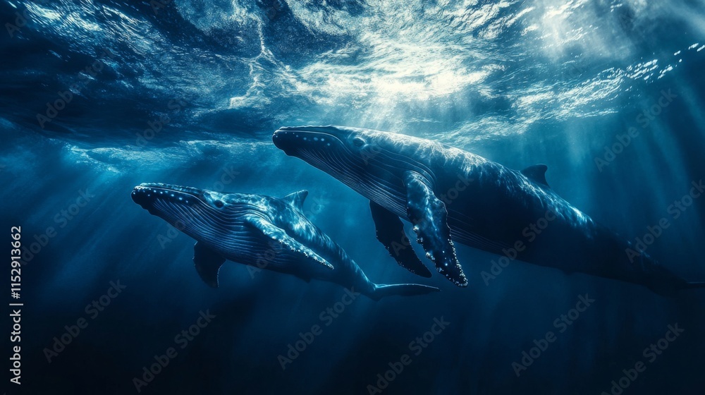 Fototapeta premium Majestic Mammals Beneath Bioluminescent Waves