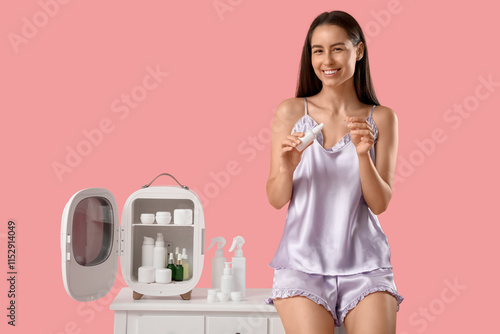 Happy young woman with open...