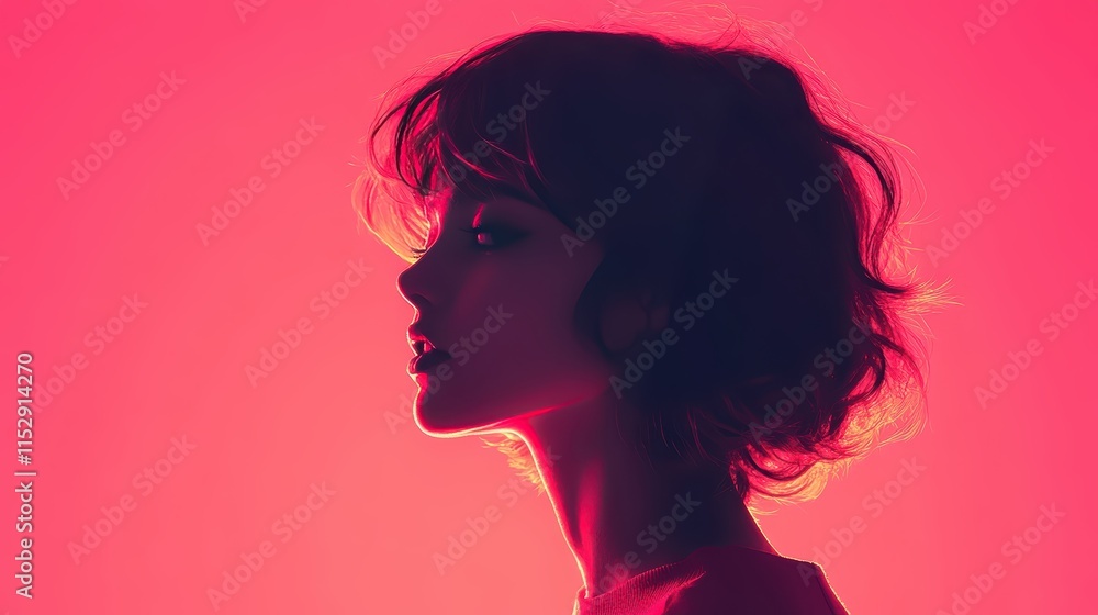 Vector image, flat illustration, geometric shape, trendy neon color palette, fluorescent color, clean image, a girl with short hair. solid color background. Vector image, flat illustration, geometric shape, trendy neon color palette, fluorescent color, clean image, a girl with short hair. solid color background.
