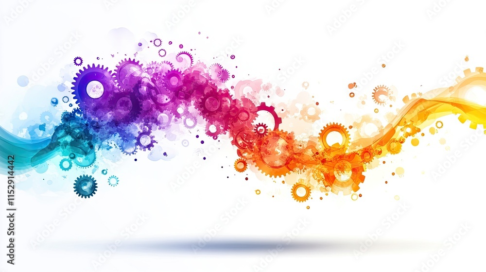 Colorful Abstract Background with Gears and Flowing Shapes Colorful Abstract Background with Gears and Flowing Shapes