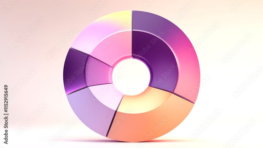 A circular pie chart segmented into soft pastel shades of purple and pink creates a visually appealing graphic for data representation on a light background, signifying creativity A circular pie chart segmented into soft pastel shades of purple and pink creates a visually appealing graphic for data representation on a light background, signifying creativity