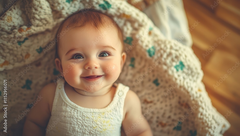 Portrait of a happy smiling baby girl with open eyes wearing a white dress Portrait of a happy smiling baby girl with open eyes wearing a white dress
