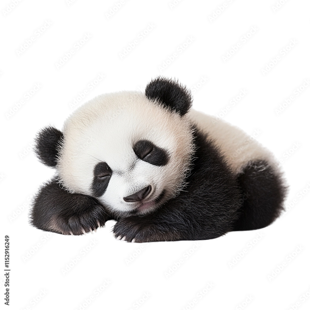 Fototapeta premium Sleeping Panda Cub on Transparent Background