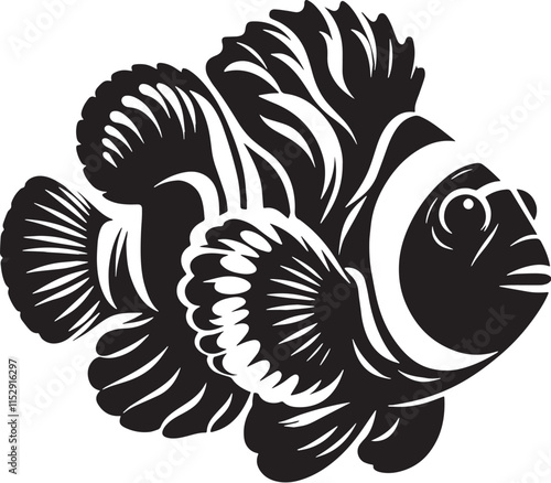 Clownfish Silhouette line art vector illustration on white background photo