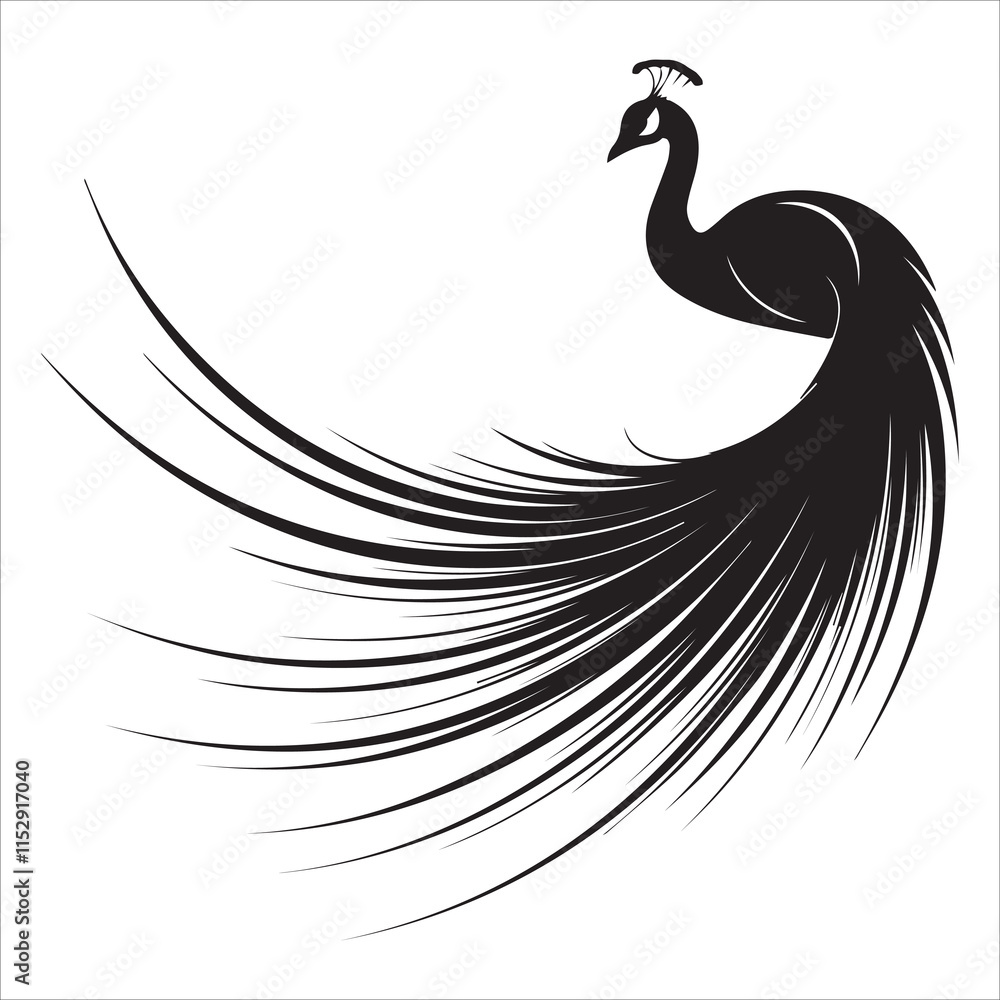 Fototapeta premium Delicate Peacock Feather Outline Art