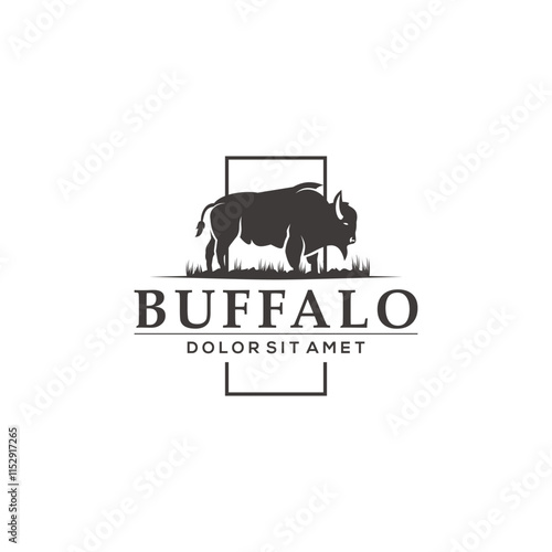Long Haired Buffalo Logo Design. Bison Bull Buffalo Angus Silhouette Vintage Retro Logo, Buffalo Breeders Vector Illustration. Suitable for your design need, logo, illustration, animation, etc.