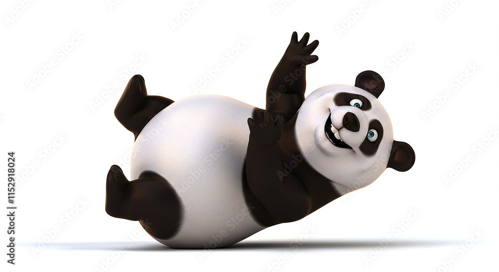 Playful Panda Cartoon Happy Animal Fun Illustration Cute Character White Background Playful Panda Cartoon Happy Animal Fun Illustration Cute Character White Background