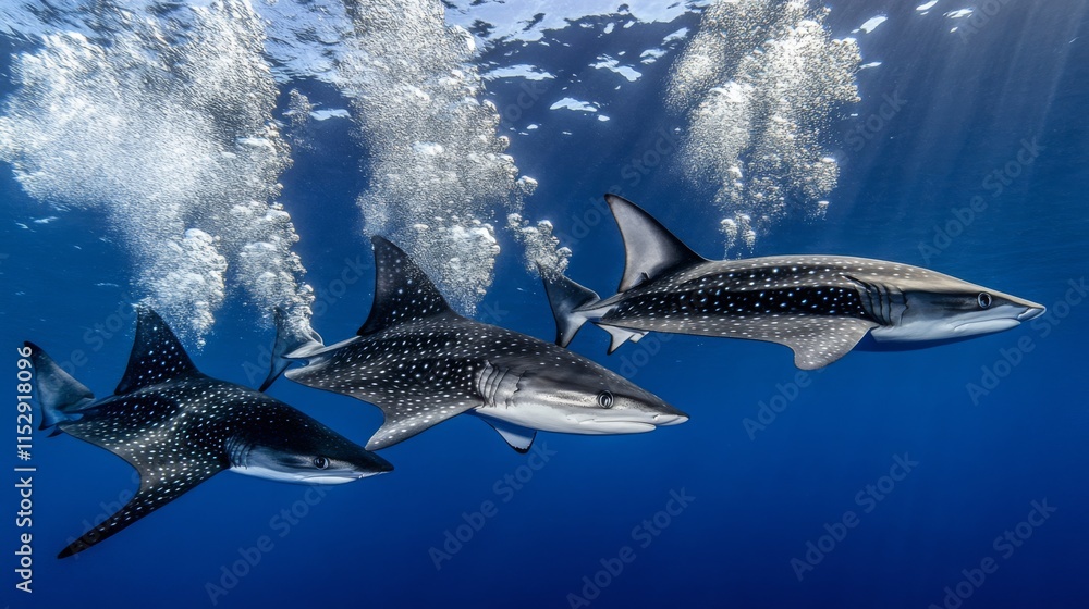 Obraz premium Underwater Rays Navigating Dynamic Marine Scenes