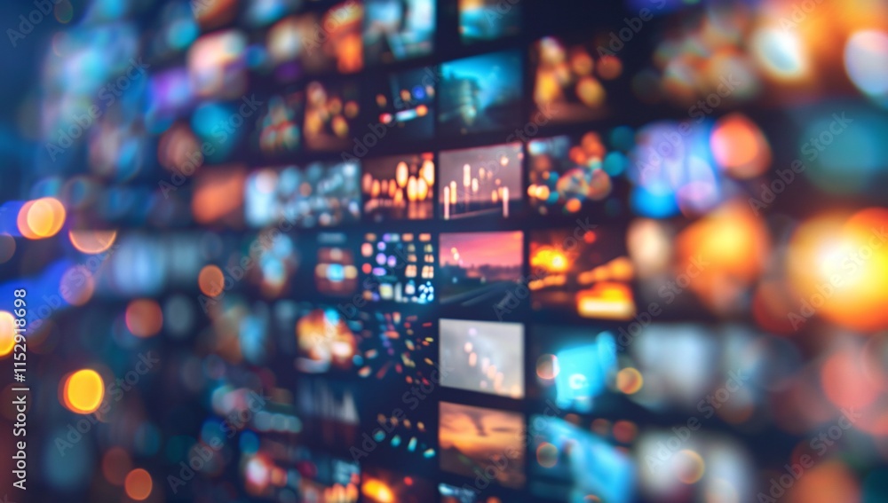 A dinamic background of digital screen displaying various show and movies A dinamic background of digital screen displaying various show and movies
