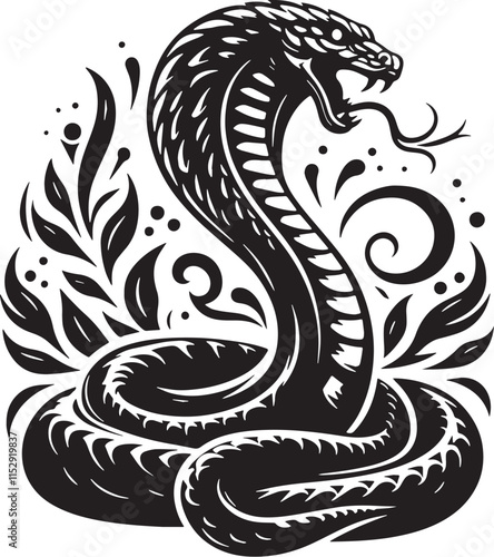 Cobra Silhouette line art vector illustration on white background