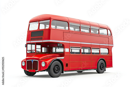 Double-decker bus, isolated with a classic red design, ideal for travel and tourism photo