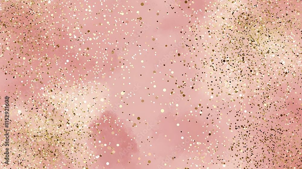 Fototapeta premium A pink background with gold glitter and white dots