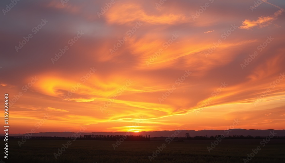 Obraz premium Vibrant sunset sky with streaks of pink, orange, and purple, creating a breathtaking view of nature's beauty at dusk.