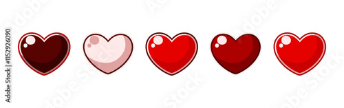 Set of Red hearts icons Heart, love, romance, valentine's day recognition red heart. Vector icons.
