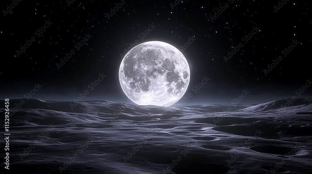 Fototapeta premium Lunar Surface Illuminated by Full Moon at Night