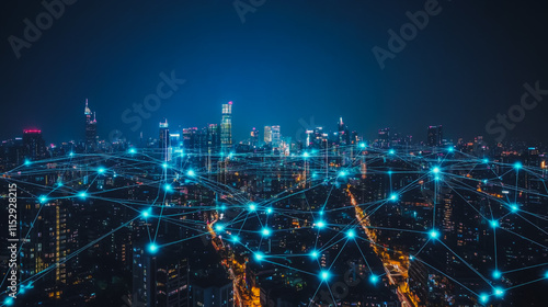 Wallpaper Mural Abstract businesswoman stands on the peak of success Smart digital city with connection cyber security network reciprocity over the cityscape future wireless digital city and social media networking Torontodigital.ca