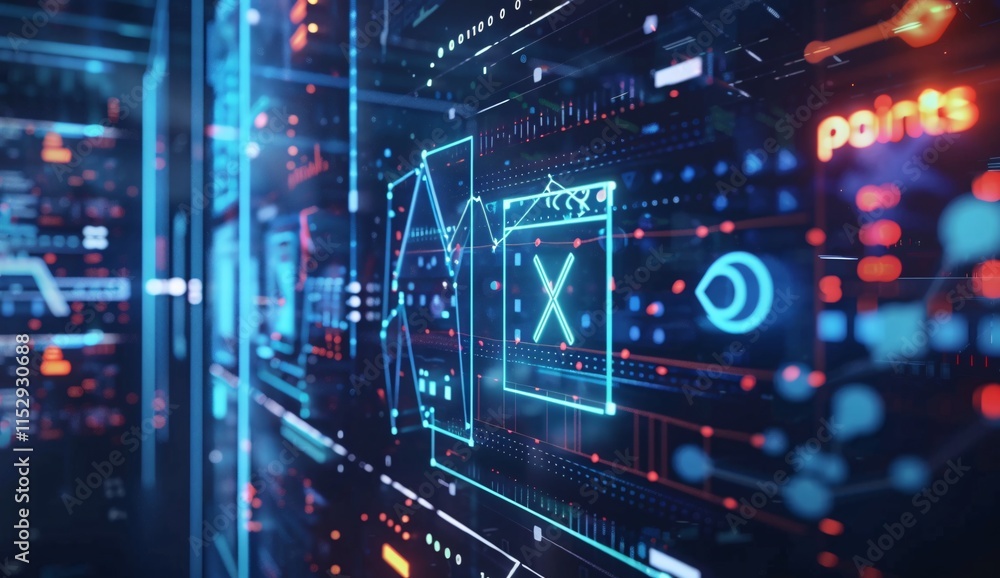 Close up of an abstract digital screen displaying hologram background with glowing light Close up of an abstract digital screen displaying hologram background with glowing light