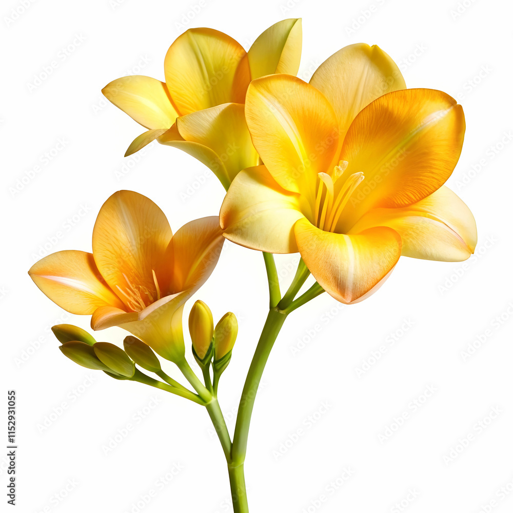 A freesia flower isolated on a transparent background, showcasing its elegant petals in vibrant shades of yellow, pink, or purple. A freesia flower isolated on a transparent background, showcasing its elegant petals in vibrant shades of yellow, pink, or purple.
