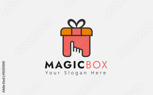 Online Gift Shop Logo Design. E-Gift Box Graphic. Concept for Gift, Click Hand.