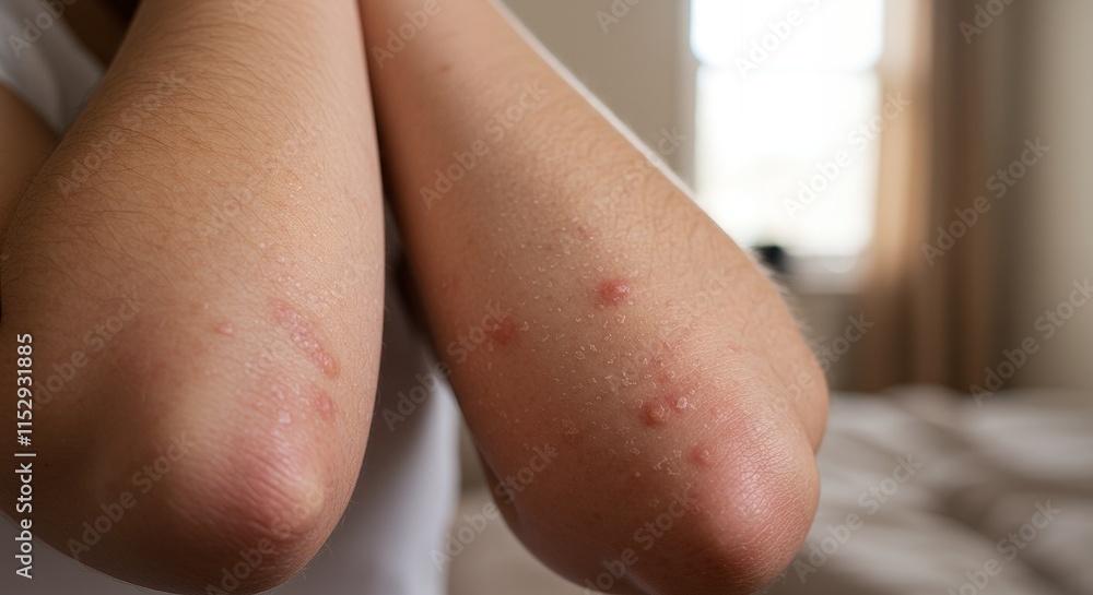 Close-up of arms showing skin irritation with red bumps. Close-up of arms showing skin irritation with red bumps.
