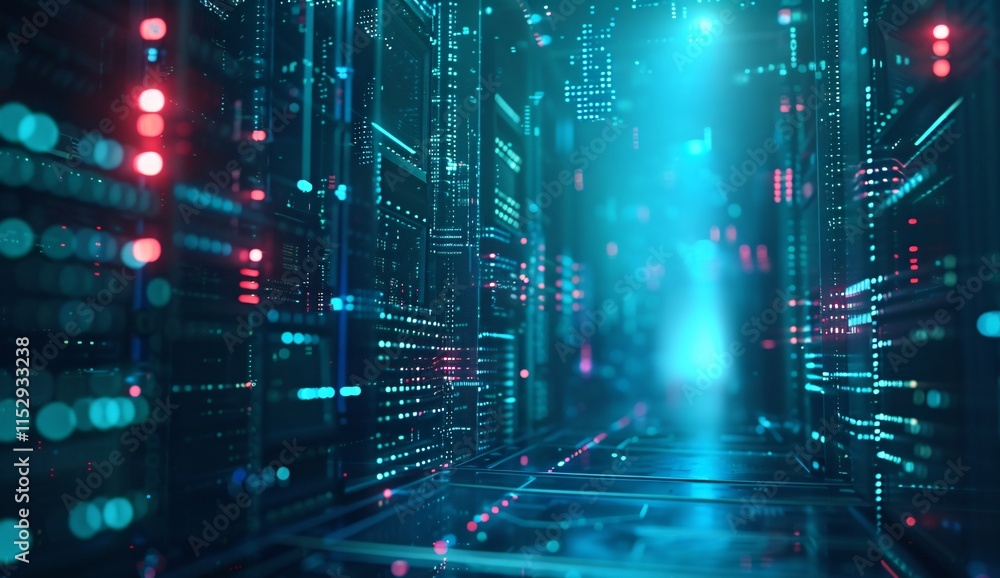 High tech futuristic digital data center background with glowing light