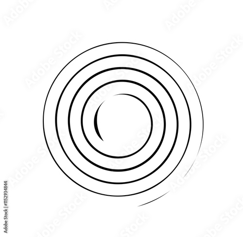 Circular black and white curl. Abstract minimalistic creativity and art. Rotation effect. Whirlwind and curve. Logo or emblem. Flat vector illustration