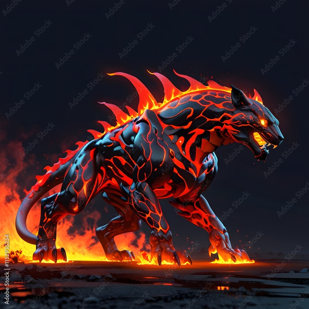 Fierce lava beast emerges from fiery depths fantasy realm digital art dark environment dramatic angle Fierce lava beast emerges from fiery depths fantasy realm digital art dark environment dramatic angle