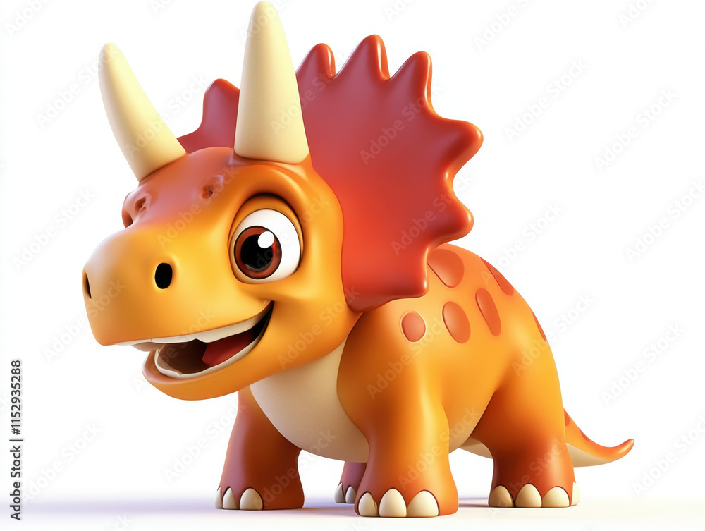 Cute cartoon Triceratops dinosaur with friendly expression, featuring orange and red colors, perfect for children illustrations or educational materials Cute cartoon Triceratops dinosaur with friendly expression, featuring orange and red colors, perfect for children illustrations or educational materials