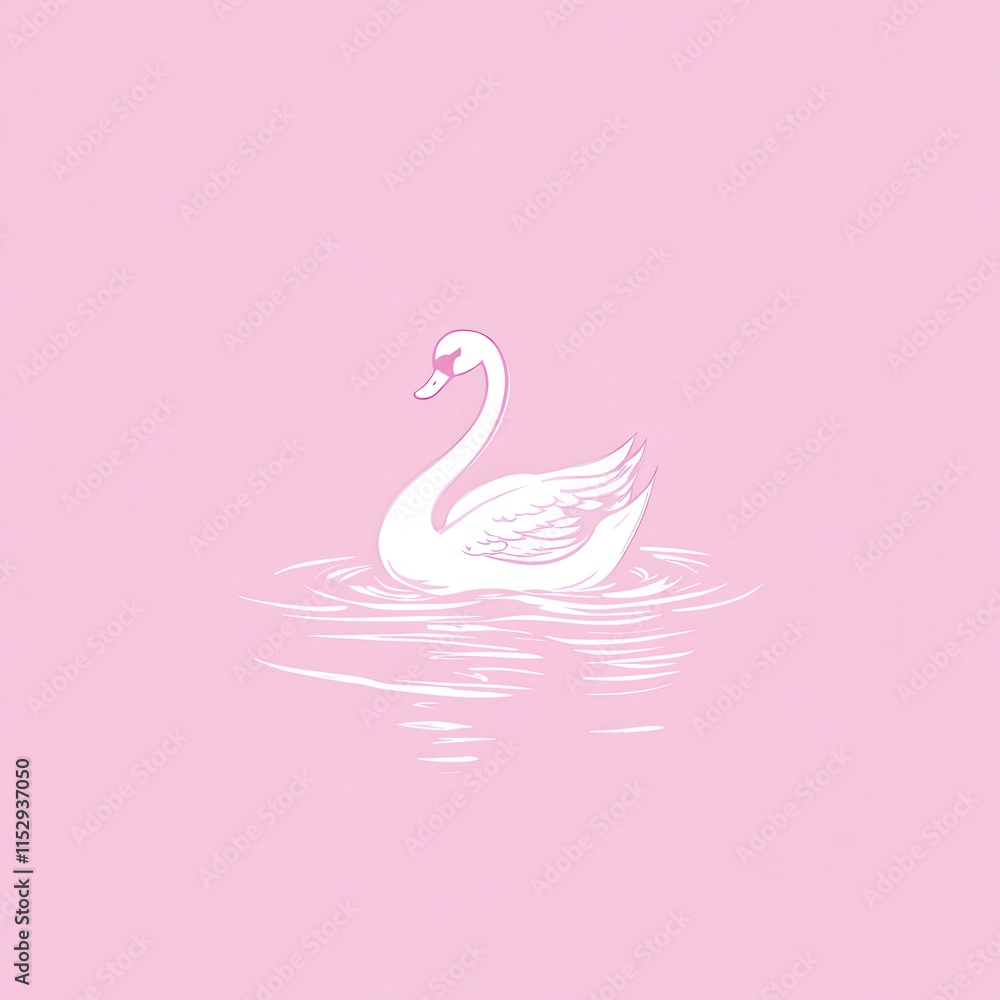 Fototapeta premium Elegant white swan gracefully floats on calm pink water.