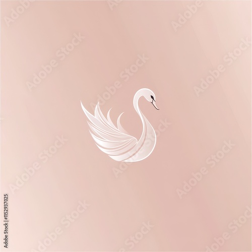 Fototapeta Naklejka Na Ścianę i Meble -  Elegant white swan illustration on blush background.