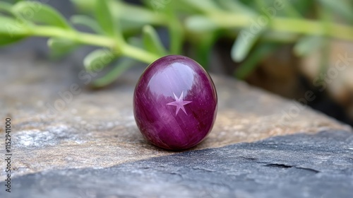 Natural Star Ruby Gemstone with Distinct Asterism Set Against a Subtle Natural Background