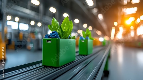 A photostock image of a recycling plant sorting and processing recyclable waste, ideal for sustainability themes photo