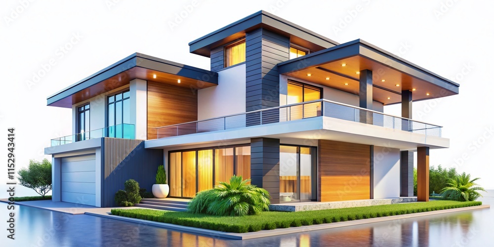 3D Render Modern House, Isolated White Background, Architectural Design, Home Exterior, Real Estate 3D Render Modern House, Isolated White Background, Architectural Design, Home Exterior, Real Estate