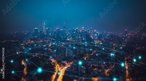 Wallpaper Mural Abstract businesswoman stands on the peak of success Smart digital city with connection cyber security network reciprocity over the cityscape future wireless digital city and social media networking Torontodigital.ca