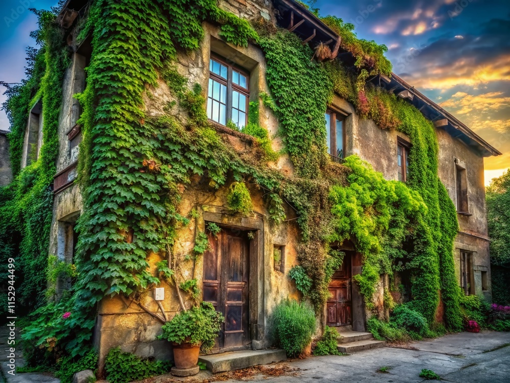 Fototapeta premium Abandoned German Winery, Overgrown Vines, Urban Exploration Photography