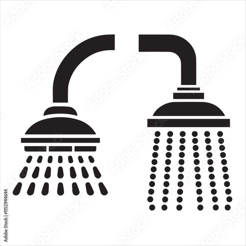 Shower Heads Icon: A minimalist silhouette showcases two distinct shower heads, one with water droplets, suggesting functionality and simplicity.