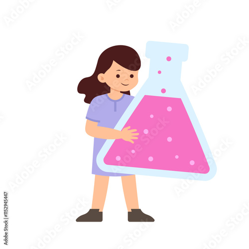 Science Kids in School Laboratory Girl Holding Erlenmeyer