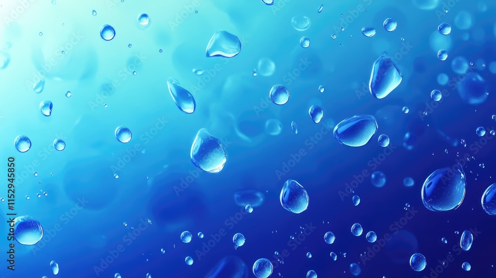 Blue water drop background with condensation on glass showcasing large droplets collecting and streaming down in a refreshing atmosphere Blue water drop background with condensation on glass showcasing large droplets collecting and streaming down in a refreshing atmosphere