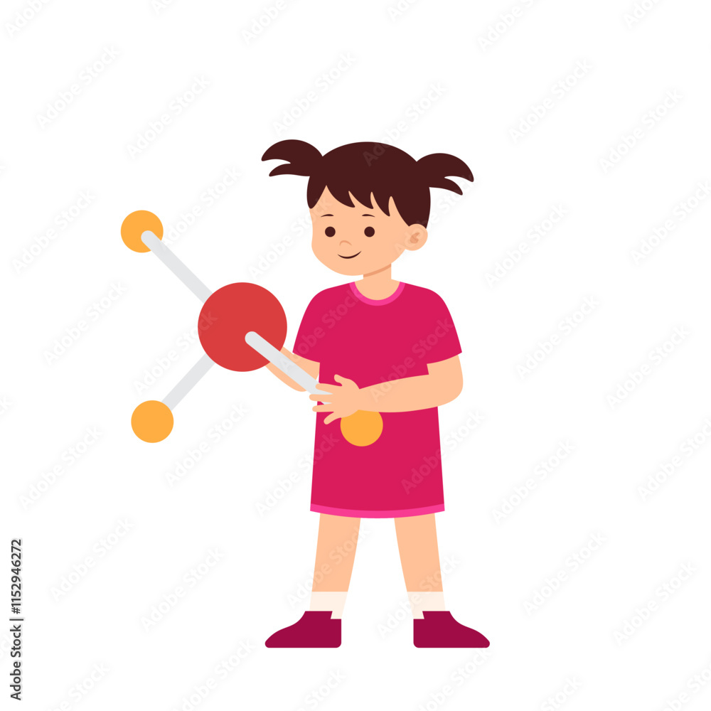 Science Kids in School Laboratory Girl Holding Molecule Science Kids in School Laboratory Girl Holding Molecule