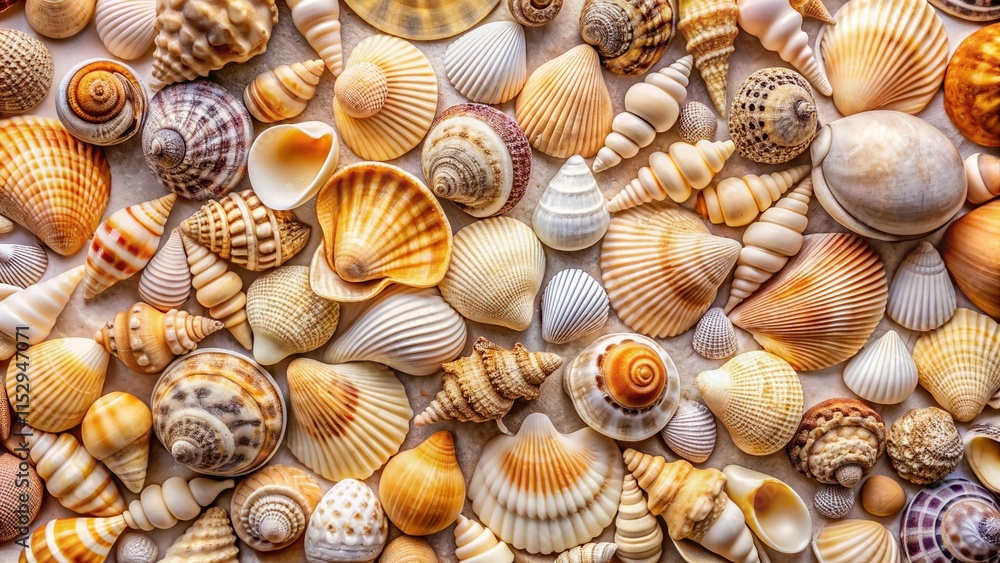 Abstract Beige & White Seashell Pattern: Flat Lay Texture Background Abstract Beige & White Seashell Pattern: Flat Lay Texture Background