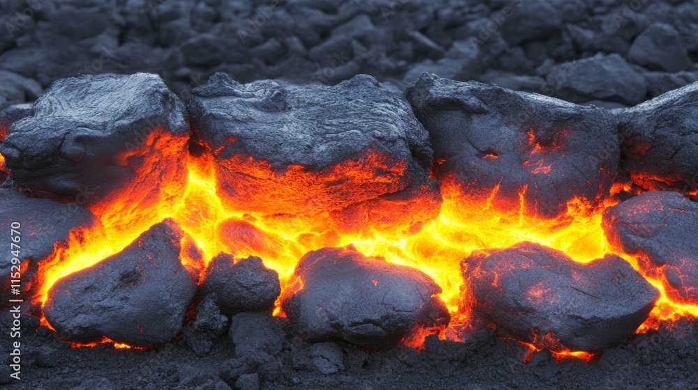 Molten Lava Flowing Through Dark Volcanic Rocks Molten Lava Flowing Through Dark Volcanic Rocks