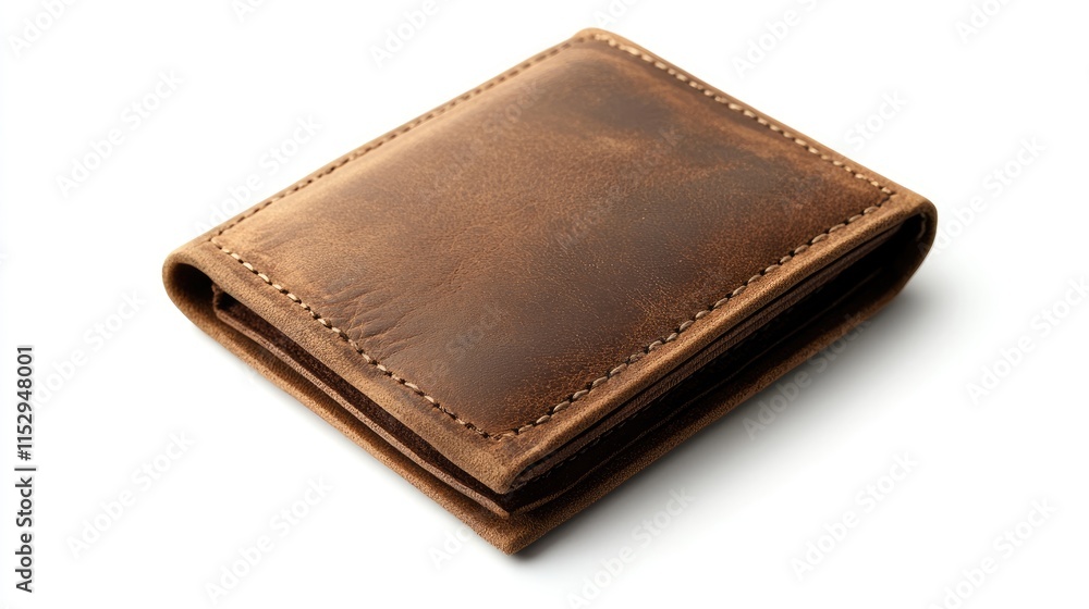 Stylish brown leather wallet on a white background showcasing craftsmanship and elegance for fashion and accessories concepts. Stylish brown leather wallet on a white background showcasing craftsmanship and elegance for fashion and accessories concepts.