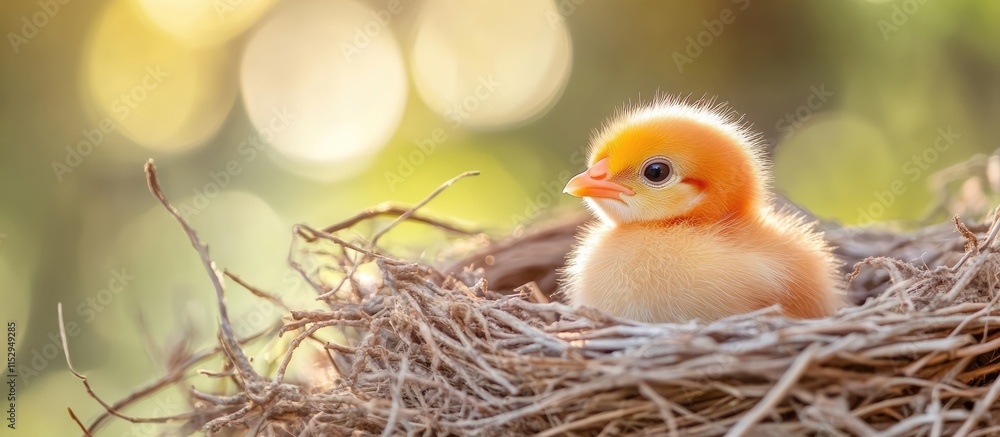 Charming newborn chick nestled in a cozy nest with soft blurred background showcasing warmth and tenderness of new life. Charming newborn chick nestled in a cozy nest with soft blurred background showcasing warmth and tenderness of new life.