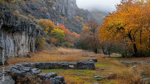 Autumn foliage and rocky landscape in Shounter Valley showcasing vibrant colors and serene natural beauty. photo